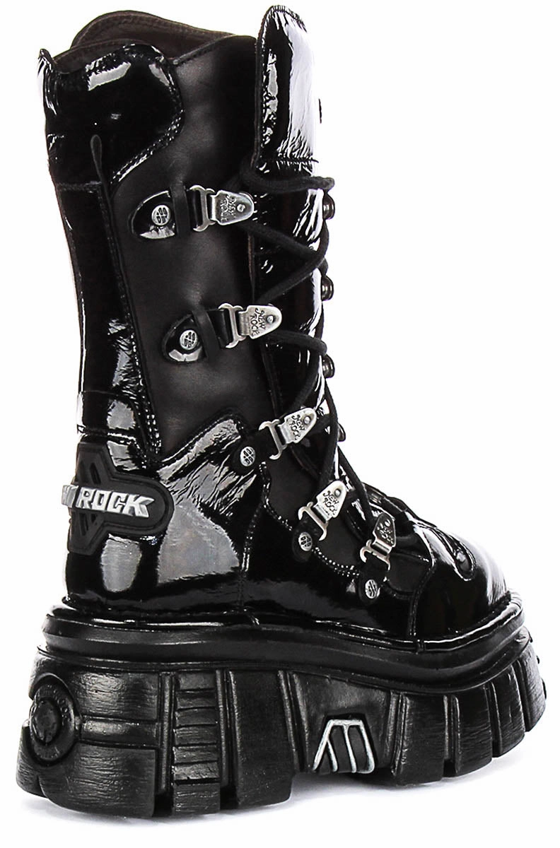 Newrock 203 Tower In Black Patent Boots Trail Foot Stability Gear