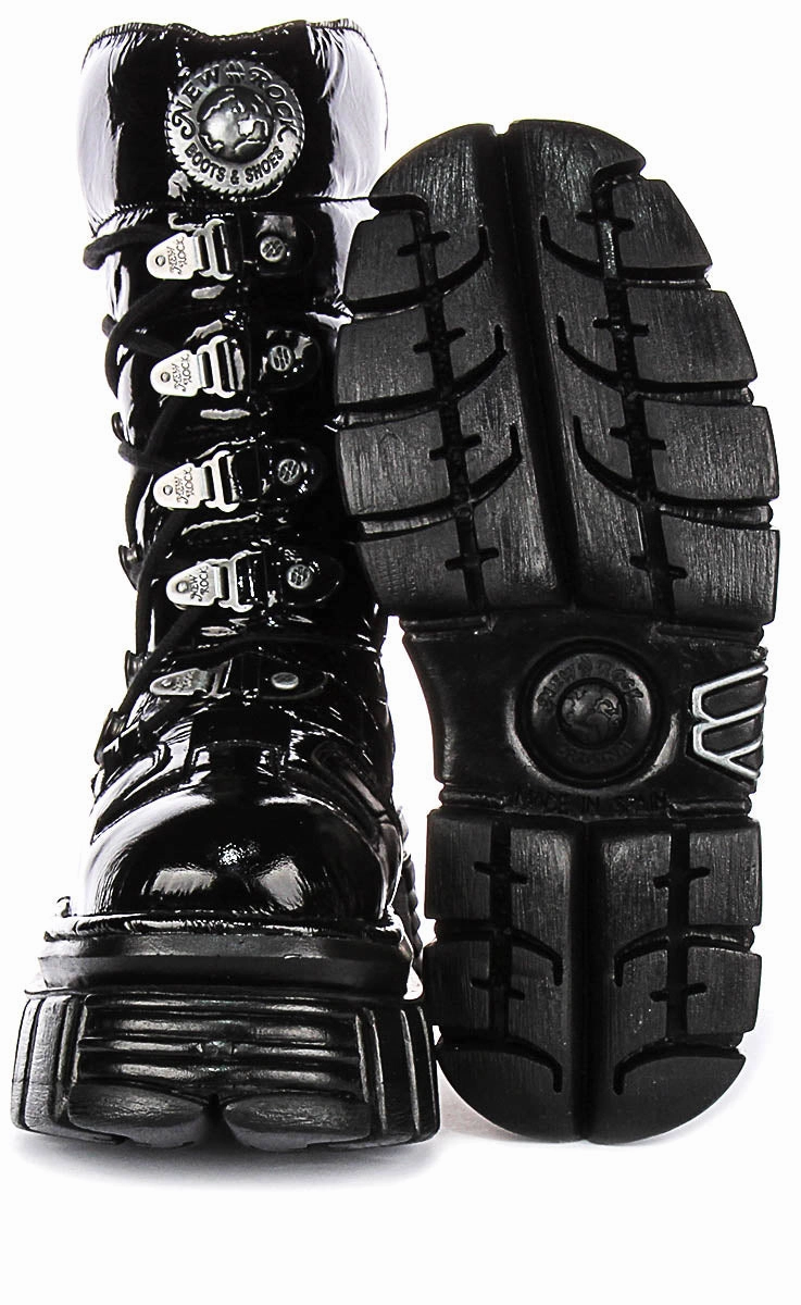 Newrock 203 Tower In Black Patent Boots Trail Foot Stability Gear