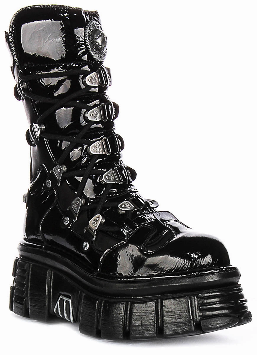 Hike Comfort Newrock 203 Tower In Black Patent Boots
