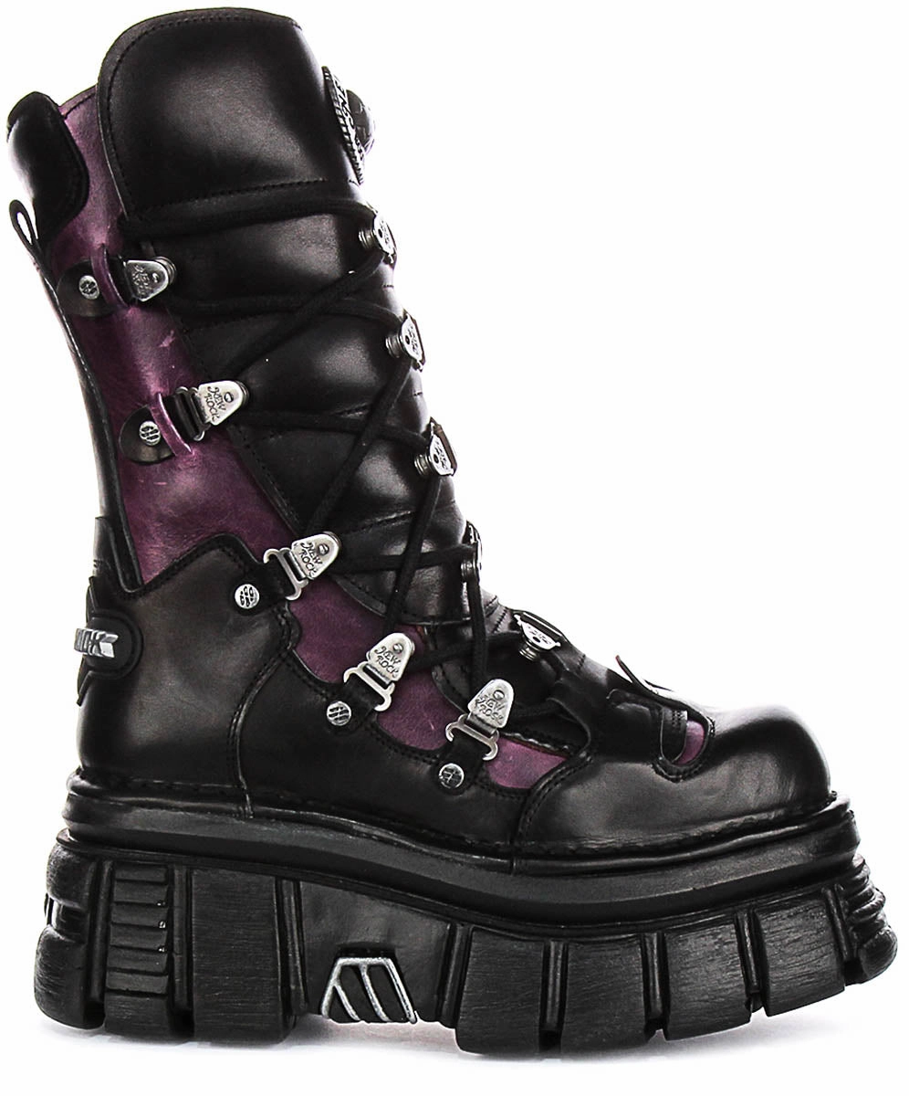 Newrock 203 Tower In Black Purple Boots Comfort Zone