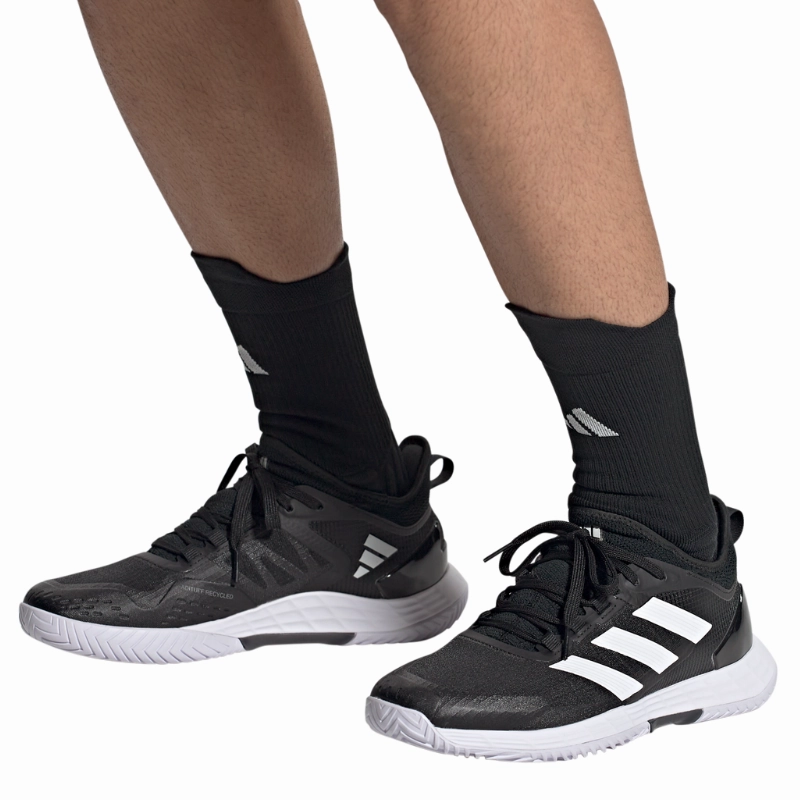 Night Run Adidas Adizero Ubersonic 4.1 Mens Tennis Shoes - Core Black / White / Grey Four