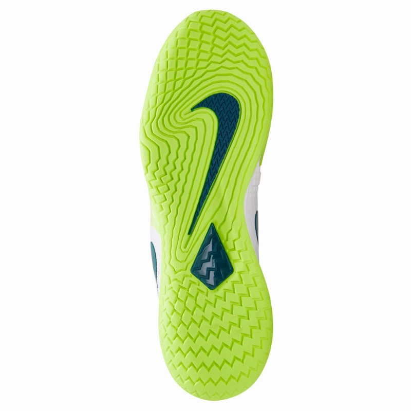 Nike Court Rafa Zoom Vapor Cage 4  Men Hard Court Tennis Shoes - White/Geode Teal-Volt Reflective details