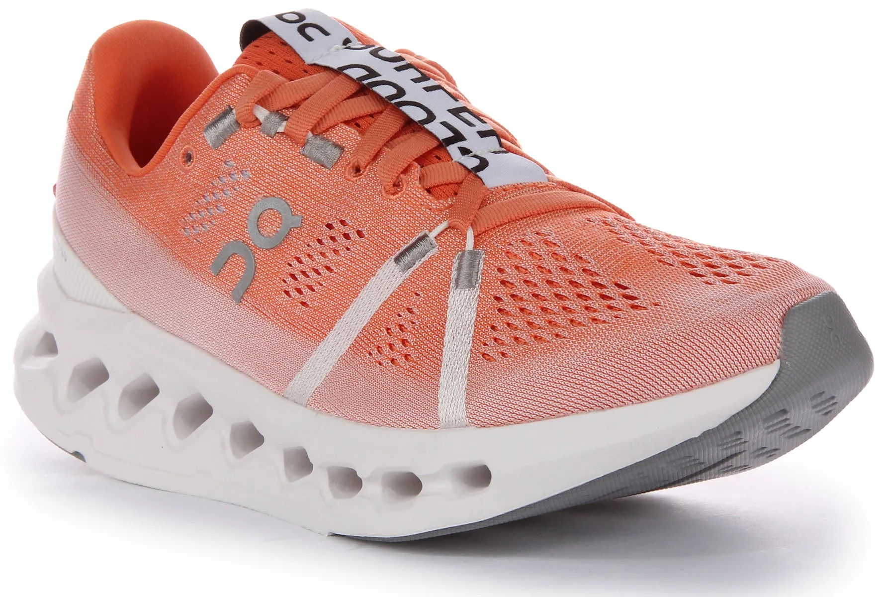 Neutral shape accommodates diverse foot types Low-profile design supports a grounded feel for stability On Running Cloudsurfer In Orange For Women