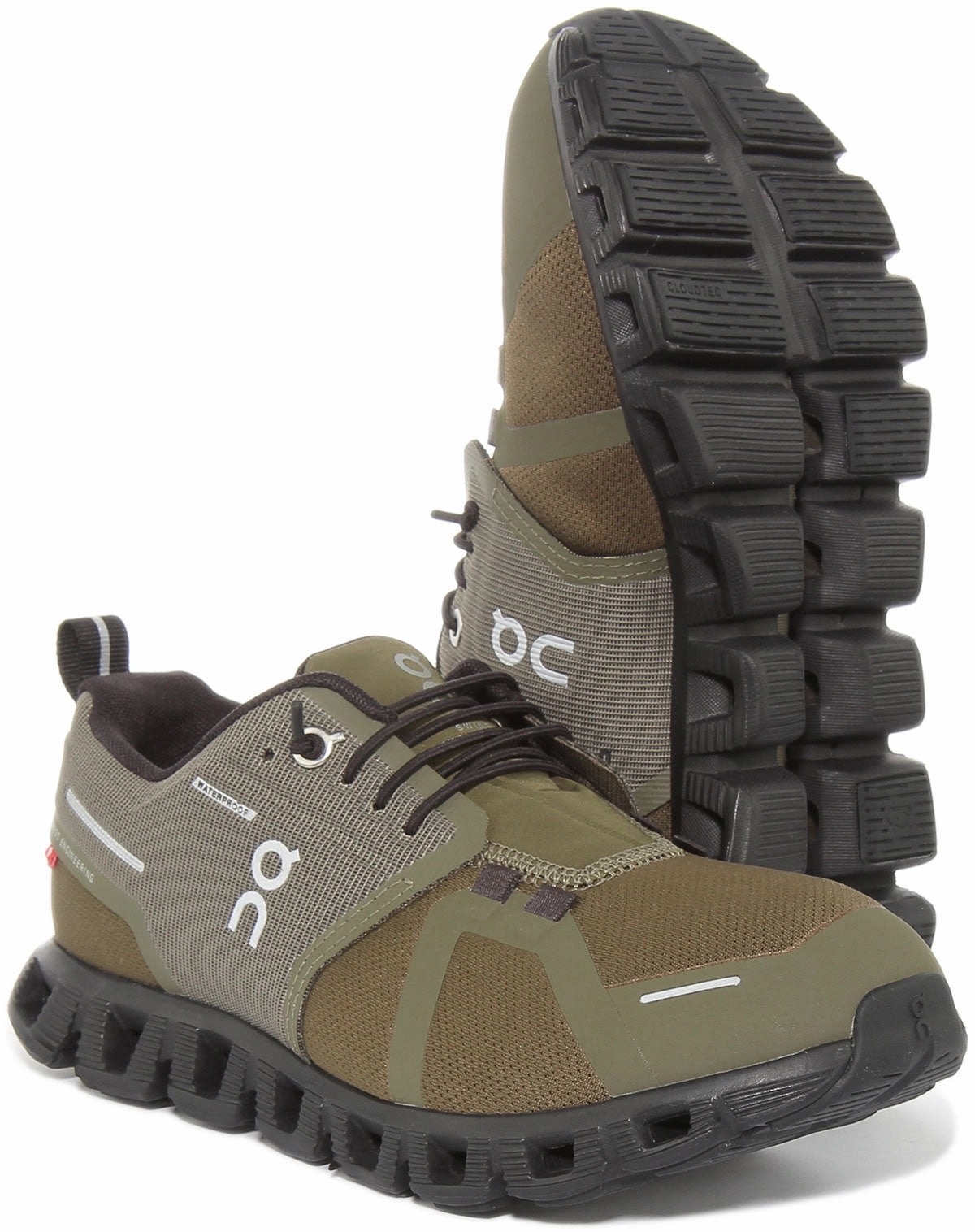 On Running Cloud 5 Waterproof In Olive For Women Silent Tread