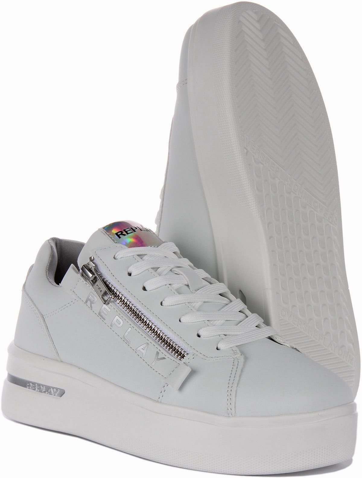 Open Weave Replay University Zip Trainer In White