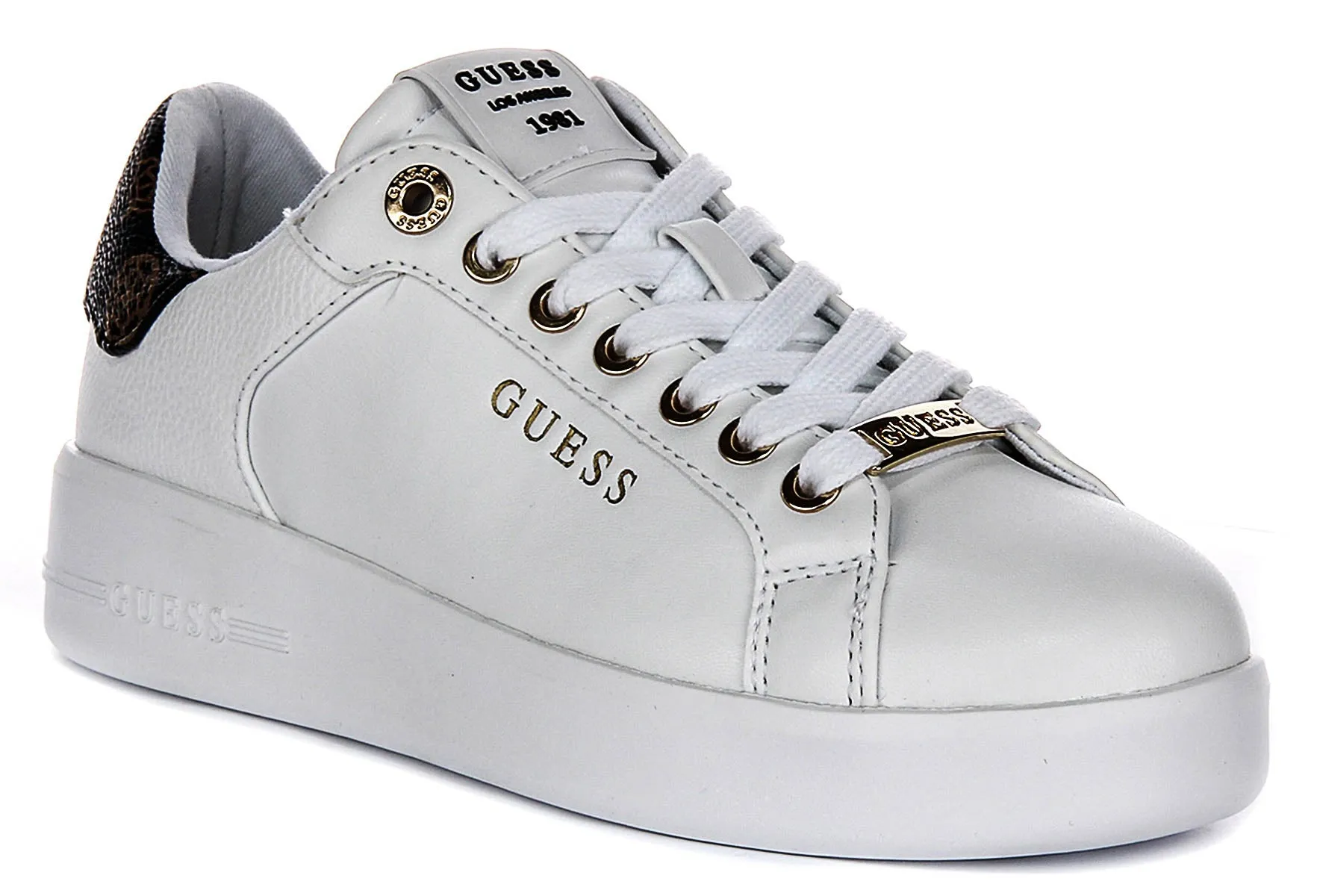 Easy To Clean weekend run Guess Rok12 4G Peony Sneaker In White Brown For Women