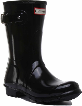 Hunter Women Short Gloss In Black Walking Safe Boots Stormy Comfort