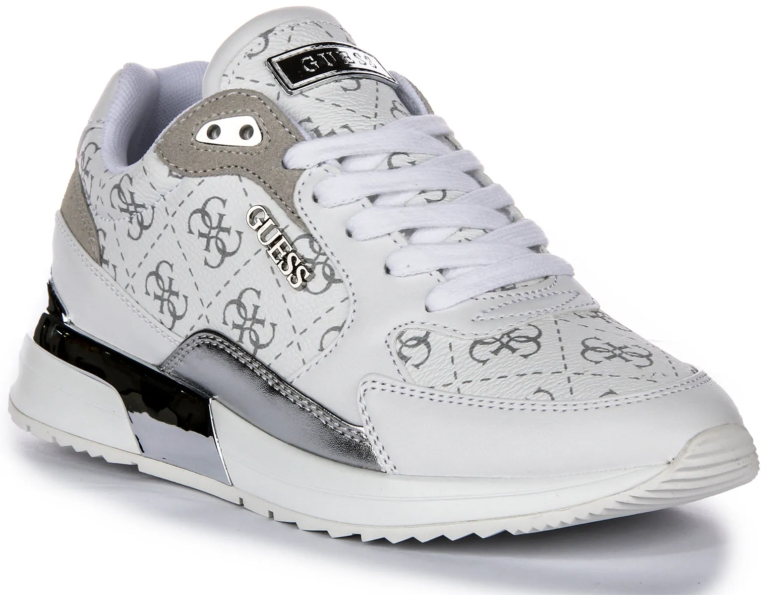 slim cut High Traction Guess Moxea In White Grey Peont Print For Women