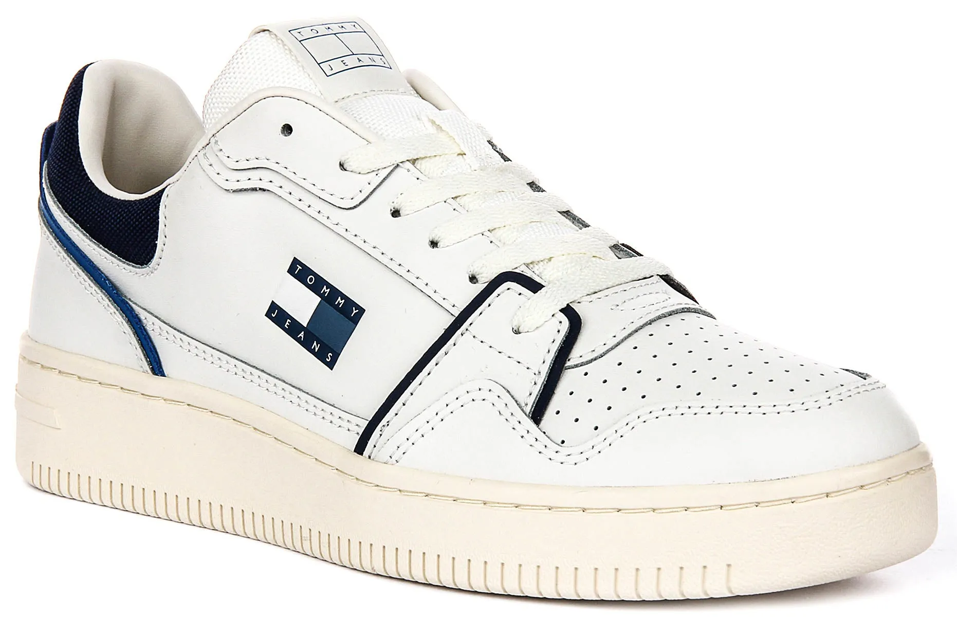 Tommy Retro Basket In White Navy For Men Walk Support