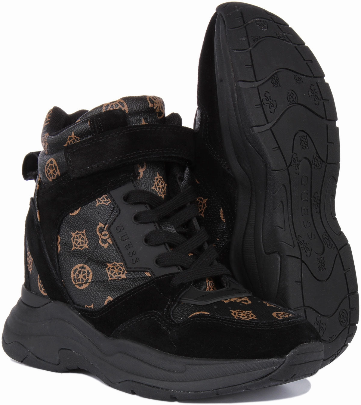 Quick Step-In Guess Orlando Wedge Sneaker In Black Brown For Women