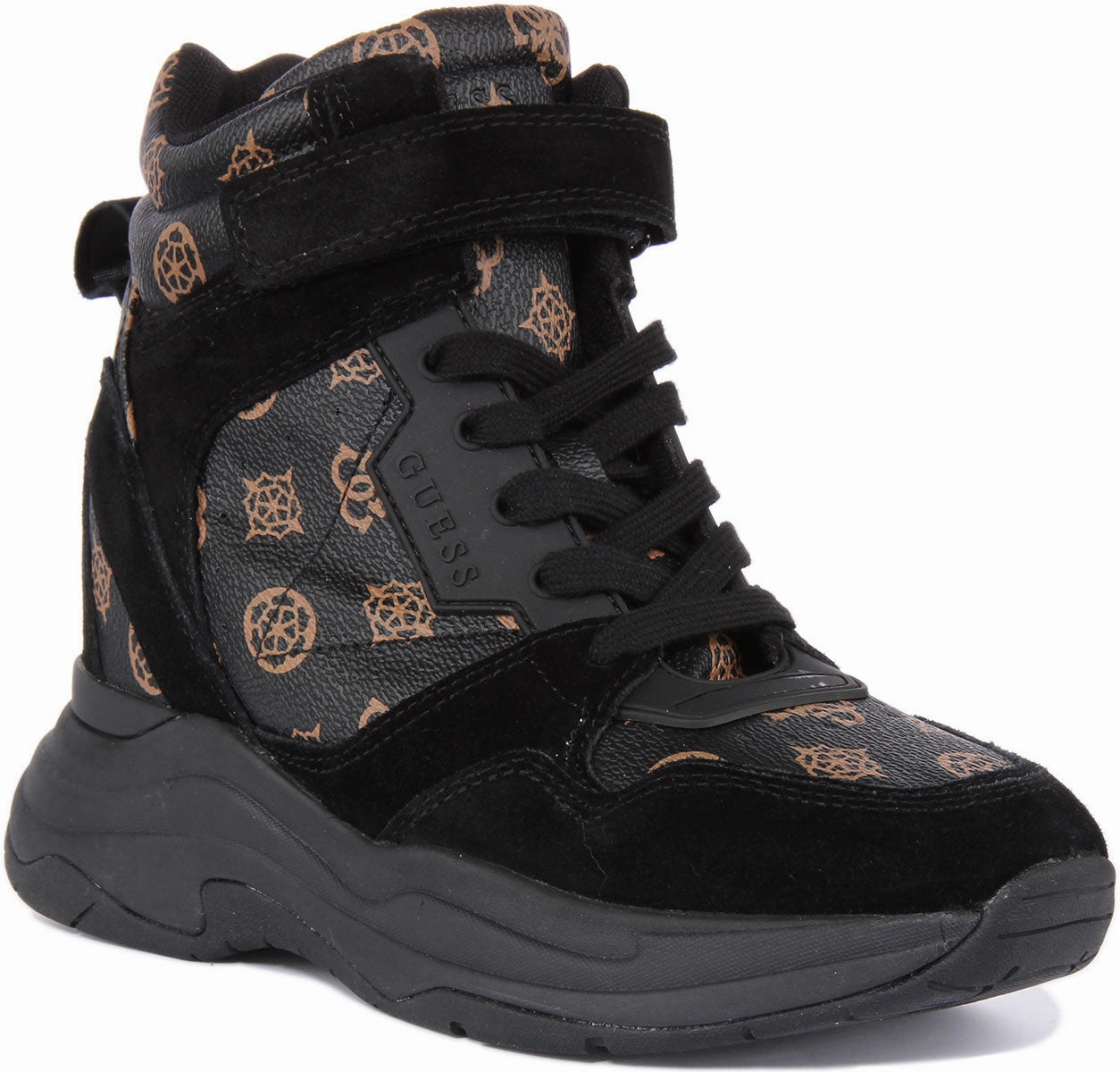 Guess Orlando Wedge Sneaker In Black Brown For Women Natural Grip Adventure Gear
