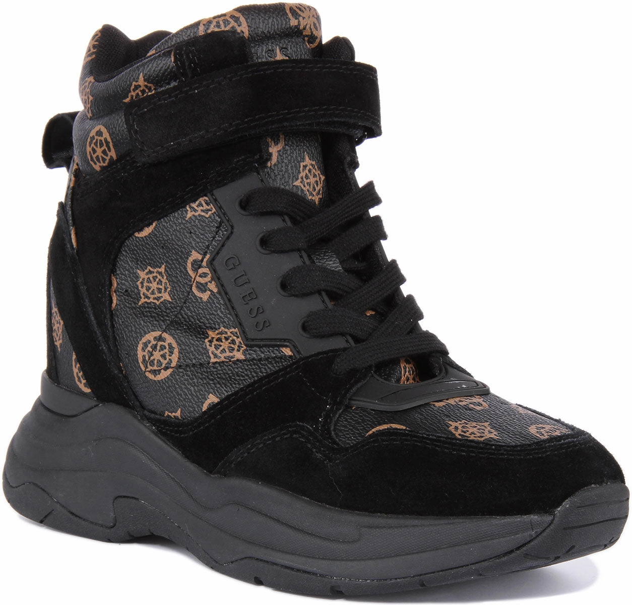 Lake Jog Autumn Ready Guess Orlando Wedge Sneaker In Black Brown For Women