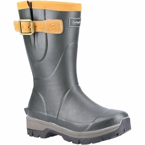 Chilly Weather Footwear Cozy Waterproof Cotswold Stratus Short Rubber Women's Green Wellington Boots