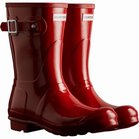 Hunter Original Short Gloss Rubber Women's Military Red Wellington Boots Outdoor Fun Boots Winter Essentials