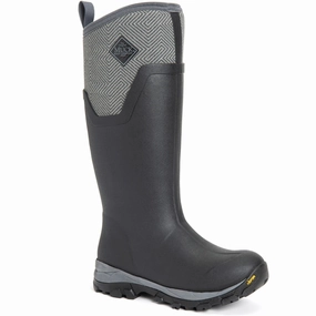 Muck Boots Arctic Ice Tall Rubber Black/Grey Geometric Wellington Boots Quick Step Fit Boots Comfy Walking Gear