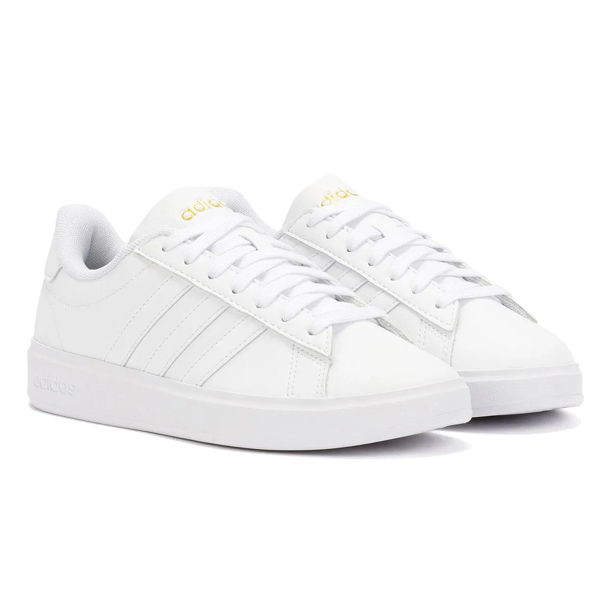 Heel cushioning promotes balance during step-backs Low friction Adidas Grand Court 2.0 Women's White Trainers