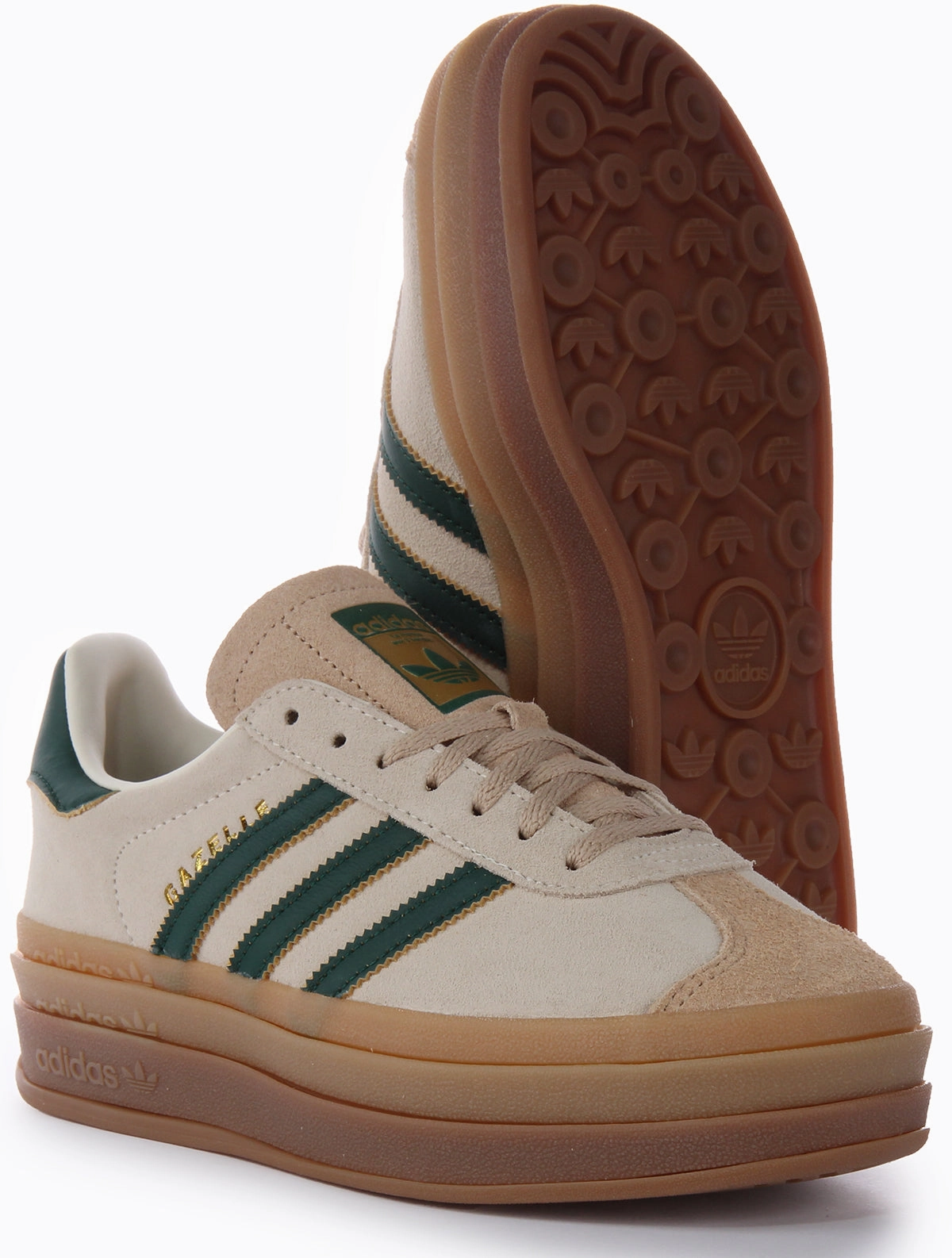 Reflective Stripes Adidas Gazelle In White Green For Women