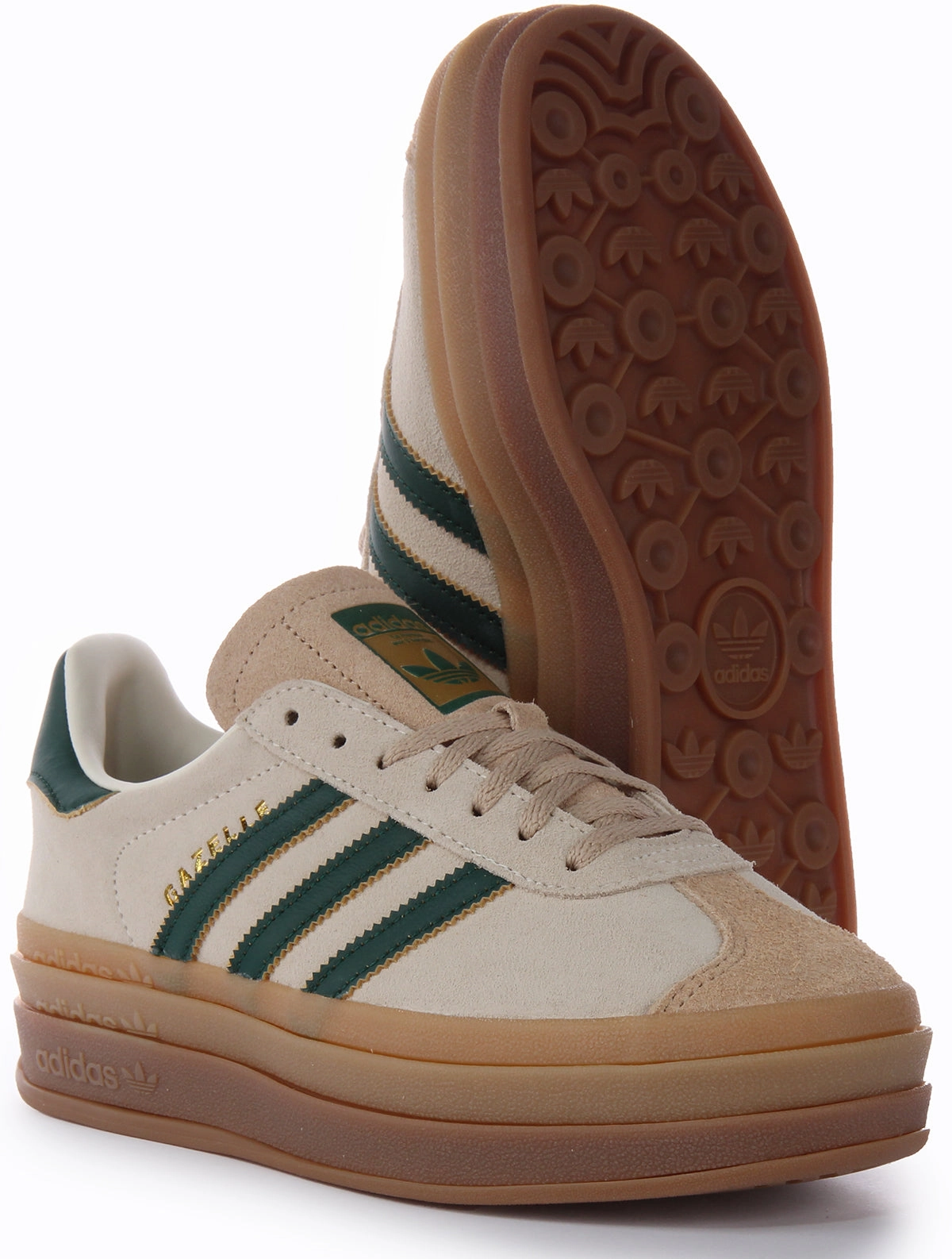 Reflective Stripes Adidas Gazelle In White Green For Women