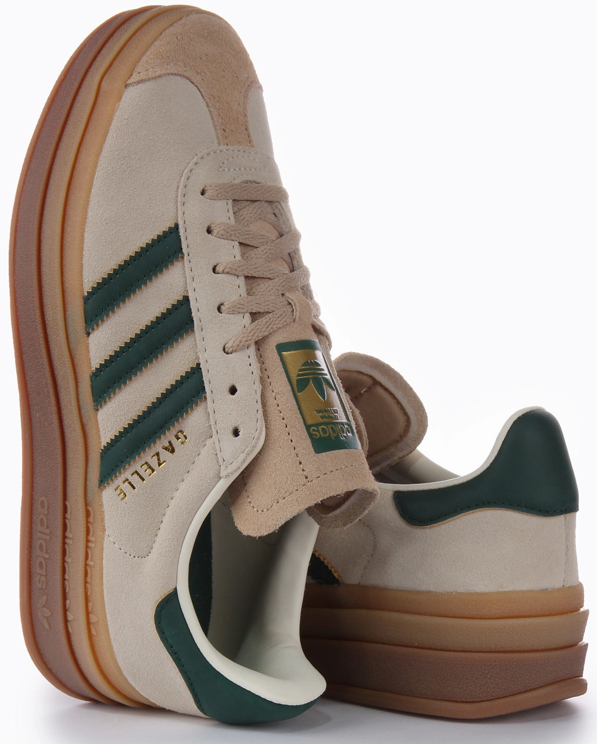 Reflective Stripes Adidas Gazelle In White Green For Women