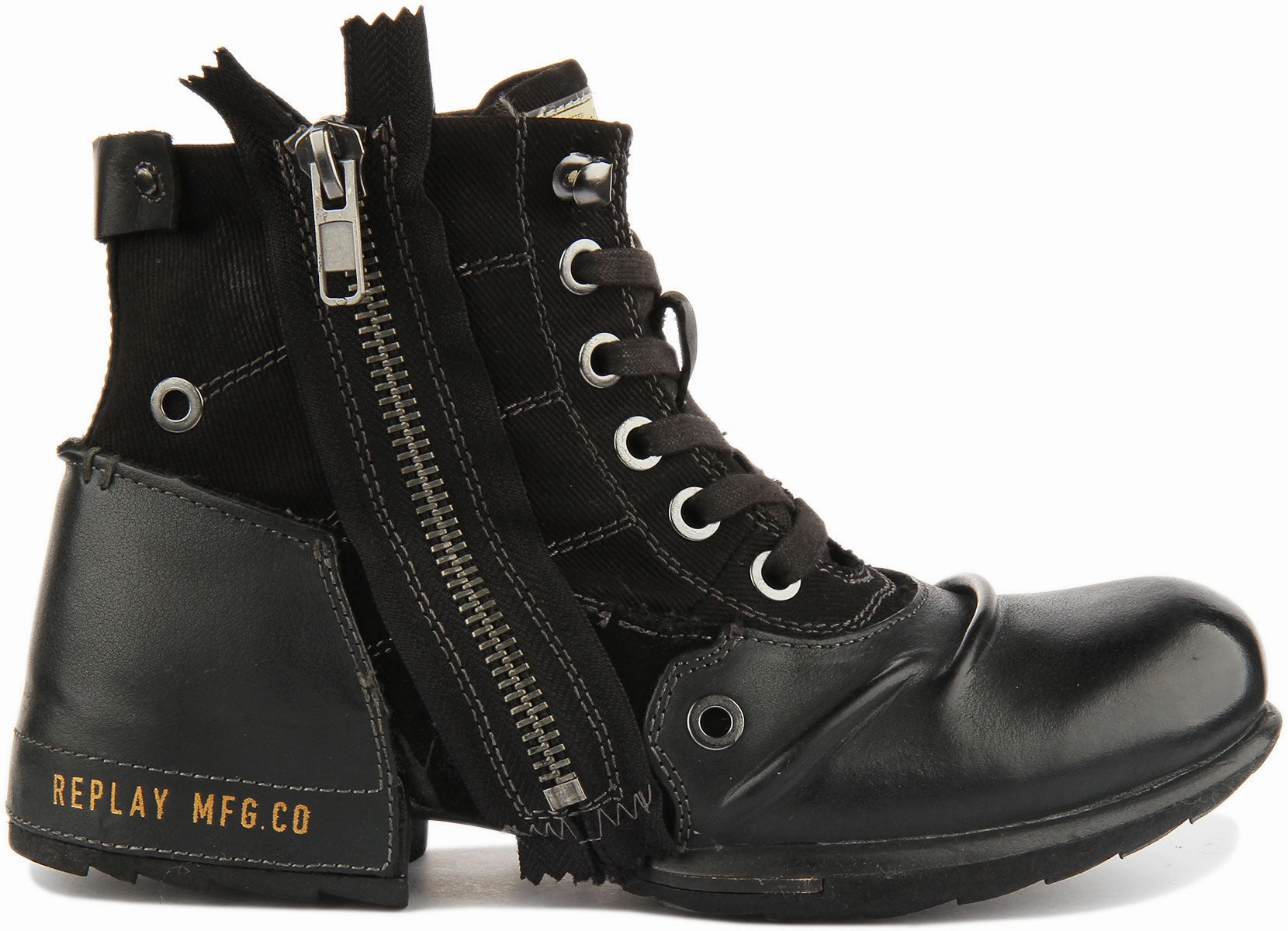 Replay Clutch Mens Biker Boot In Black Traction Grip