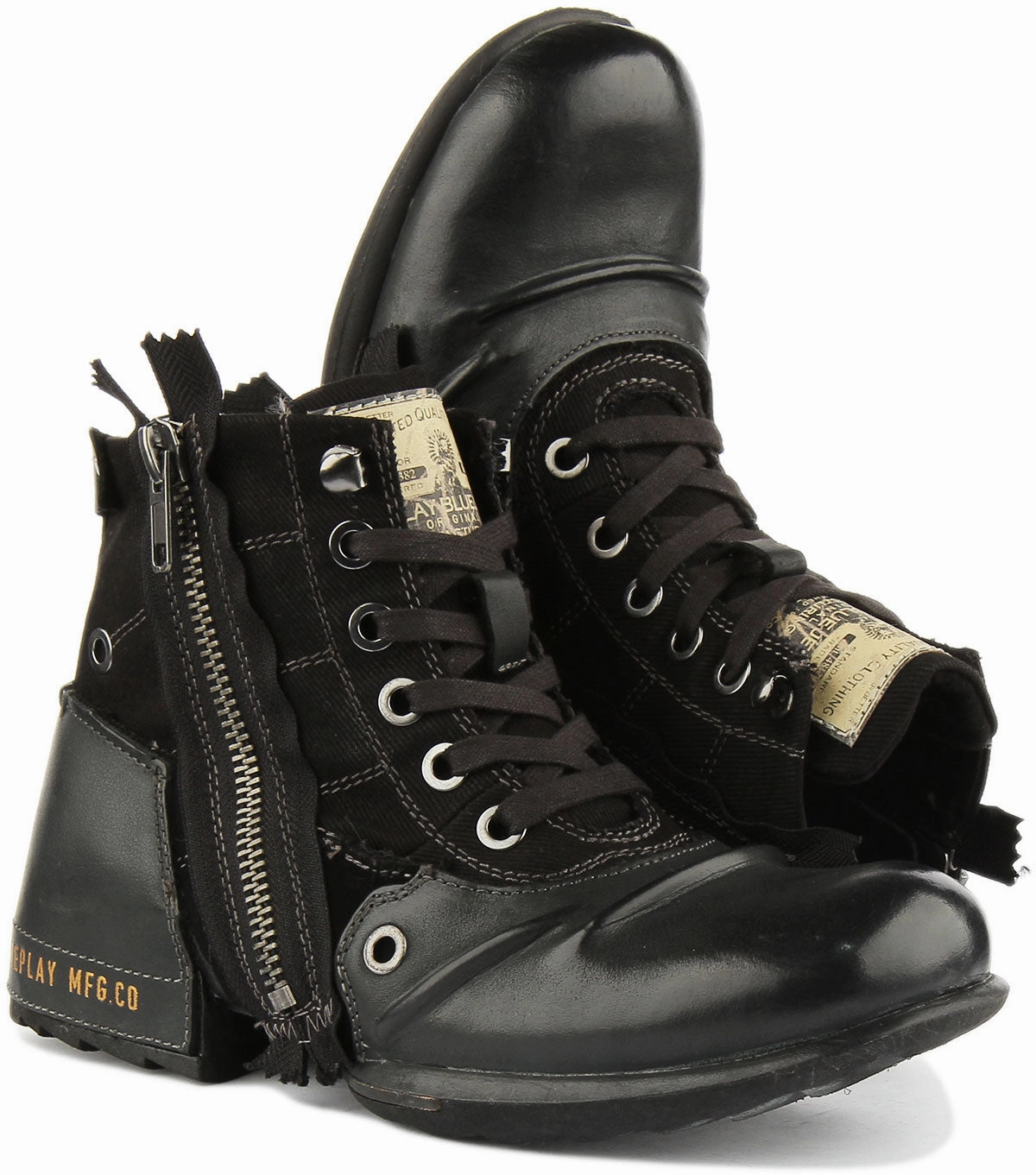 Replay Clutch Mens Biker Boot In Black Traction Grip