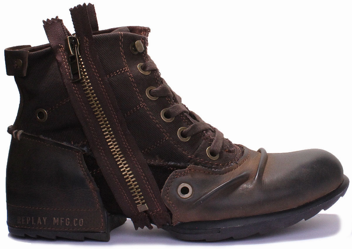 Replay Clutch Mens Biker Boot In Dark Brown Insulated Fit