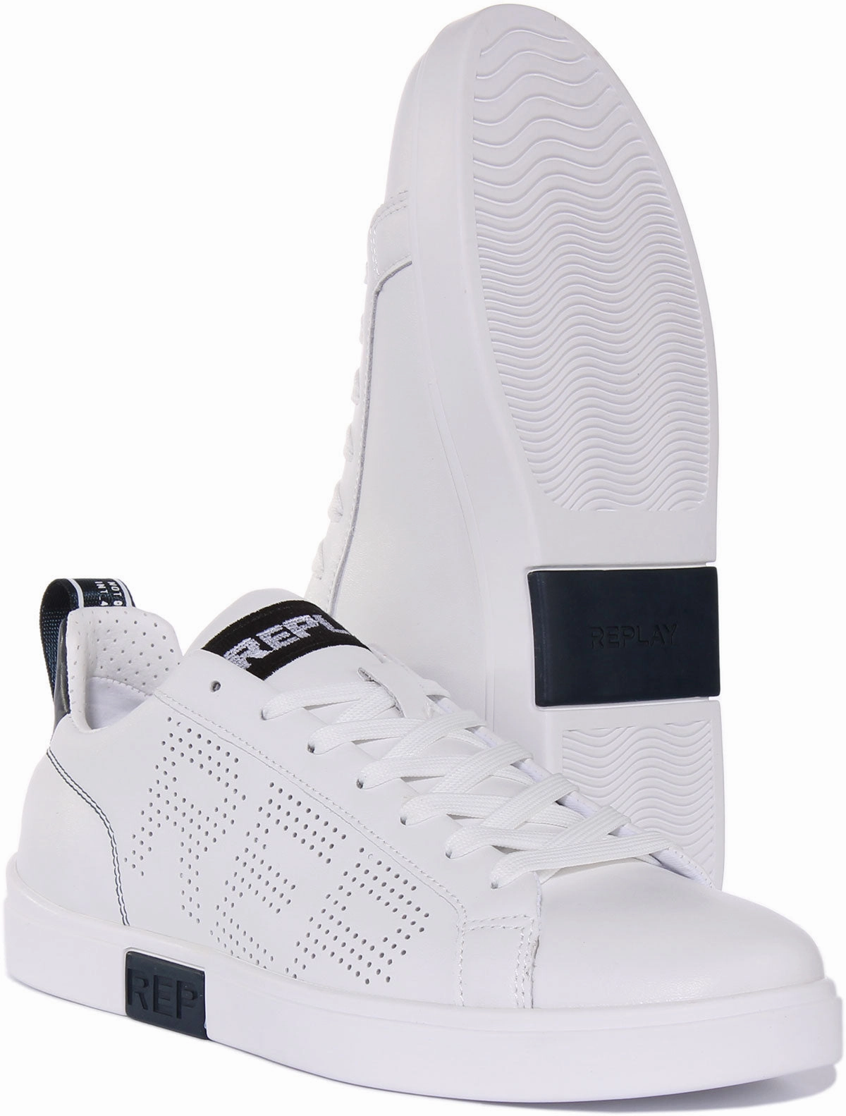 Replay Polaris Perf In White Navy For Men Flex groove
