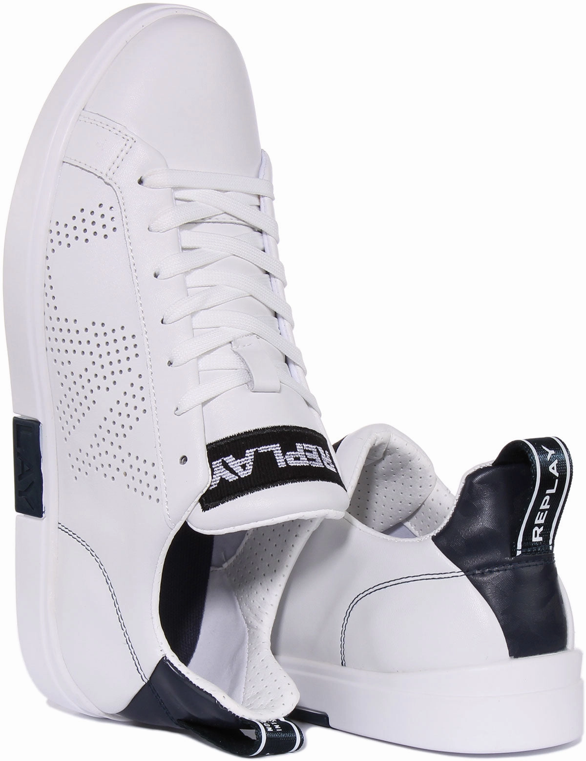 Replay Polaris Perf In White Navy For Men Flex groove