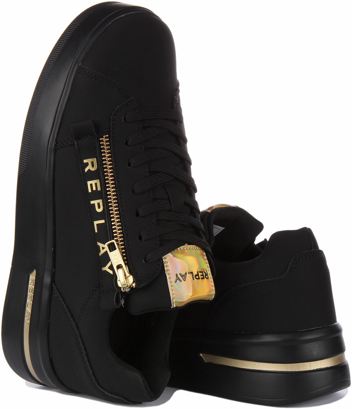 Replay University Zip In Black Gold For Women Midsole Support