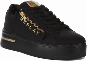 Soft Knee friendly Replay University Zip In Black Gold For Women