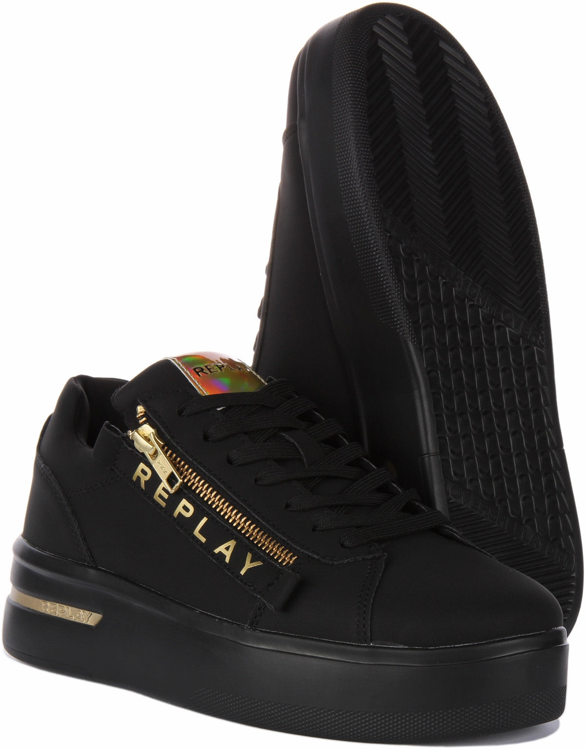 Replay University Zip In Black Gold For Women Midsole Support