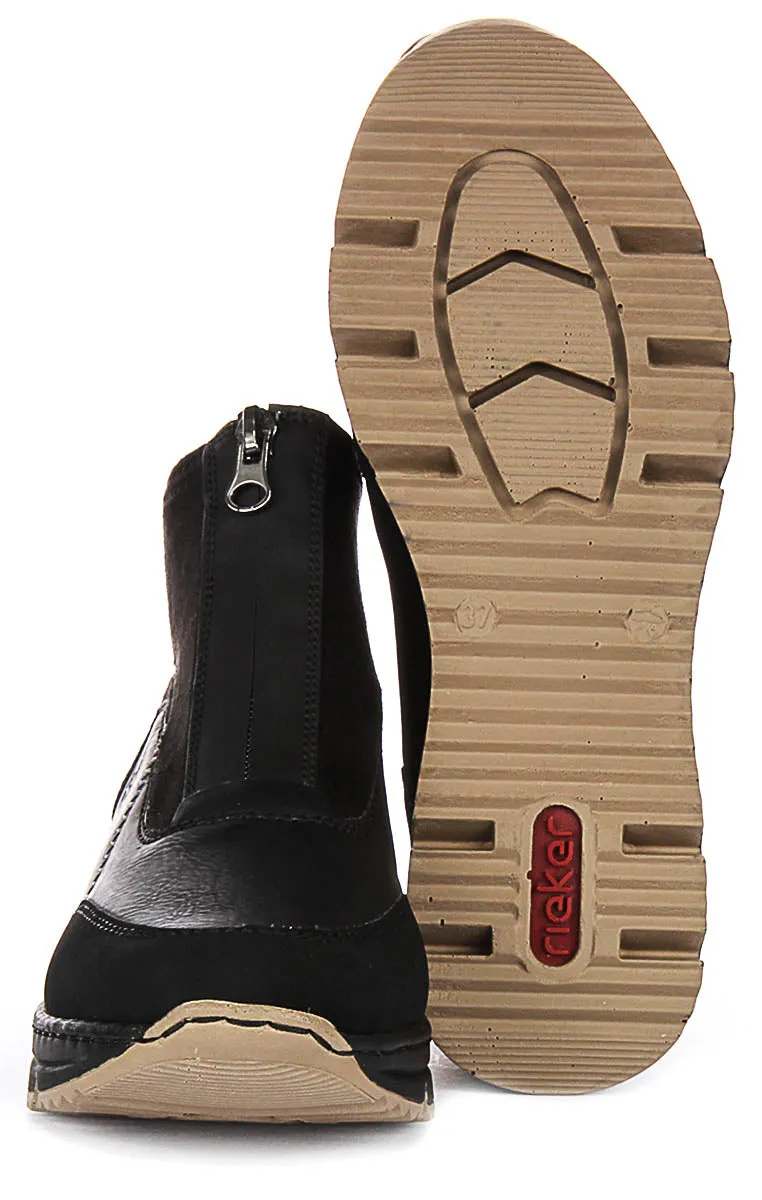 Rieker N6361-00 Zip Boots In Black For Women Flexible Outsole