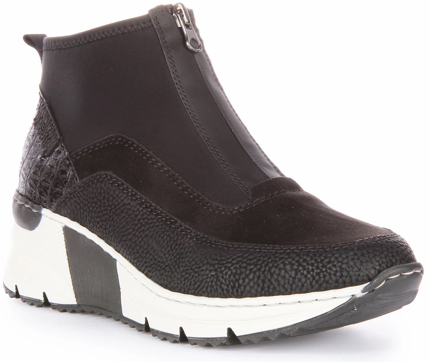 Rieker N6352-00 In Black Zip Up Trainer For Women Indoor Training