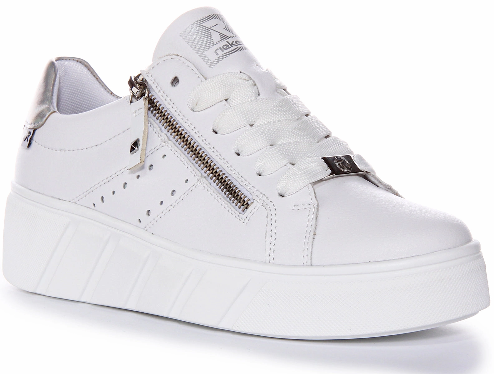 Shop Mood Rieker W0505-80 Trainer In White Silver For Women