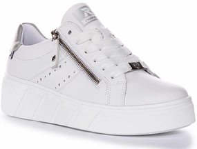 Shop Mood Rieker W0505-80 Trainer In White Silver For Women