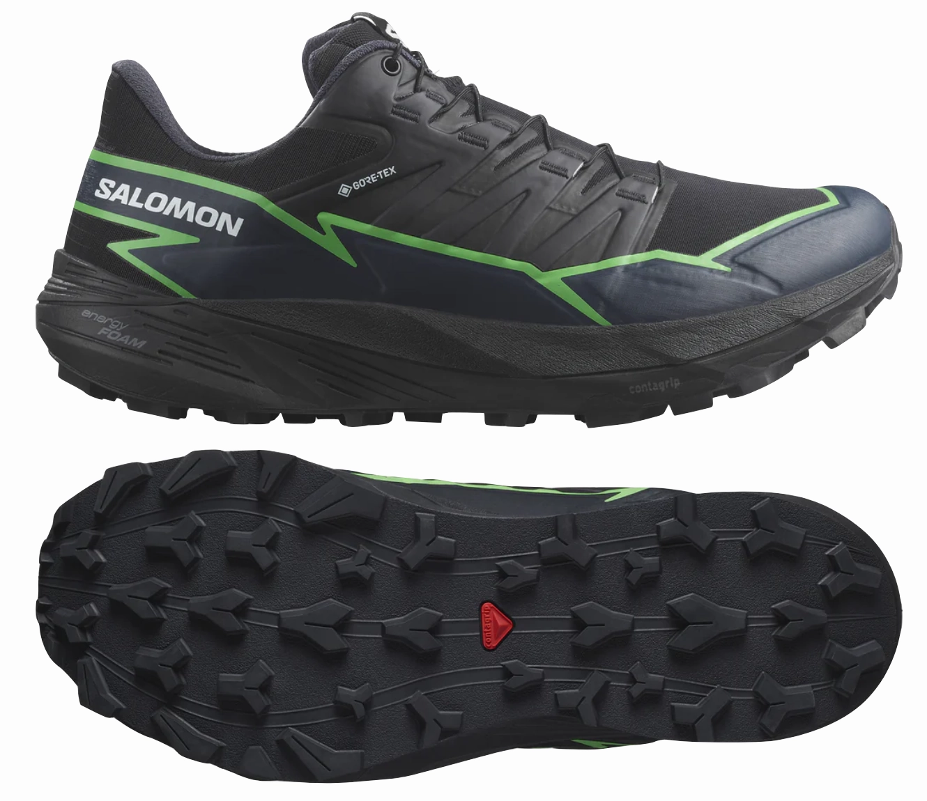 Retro-inspired performance Urban Ready Salomon Thundercross GTX (Black/Green Gecko/Black) Mens