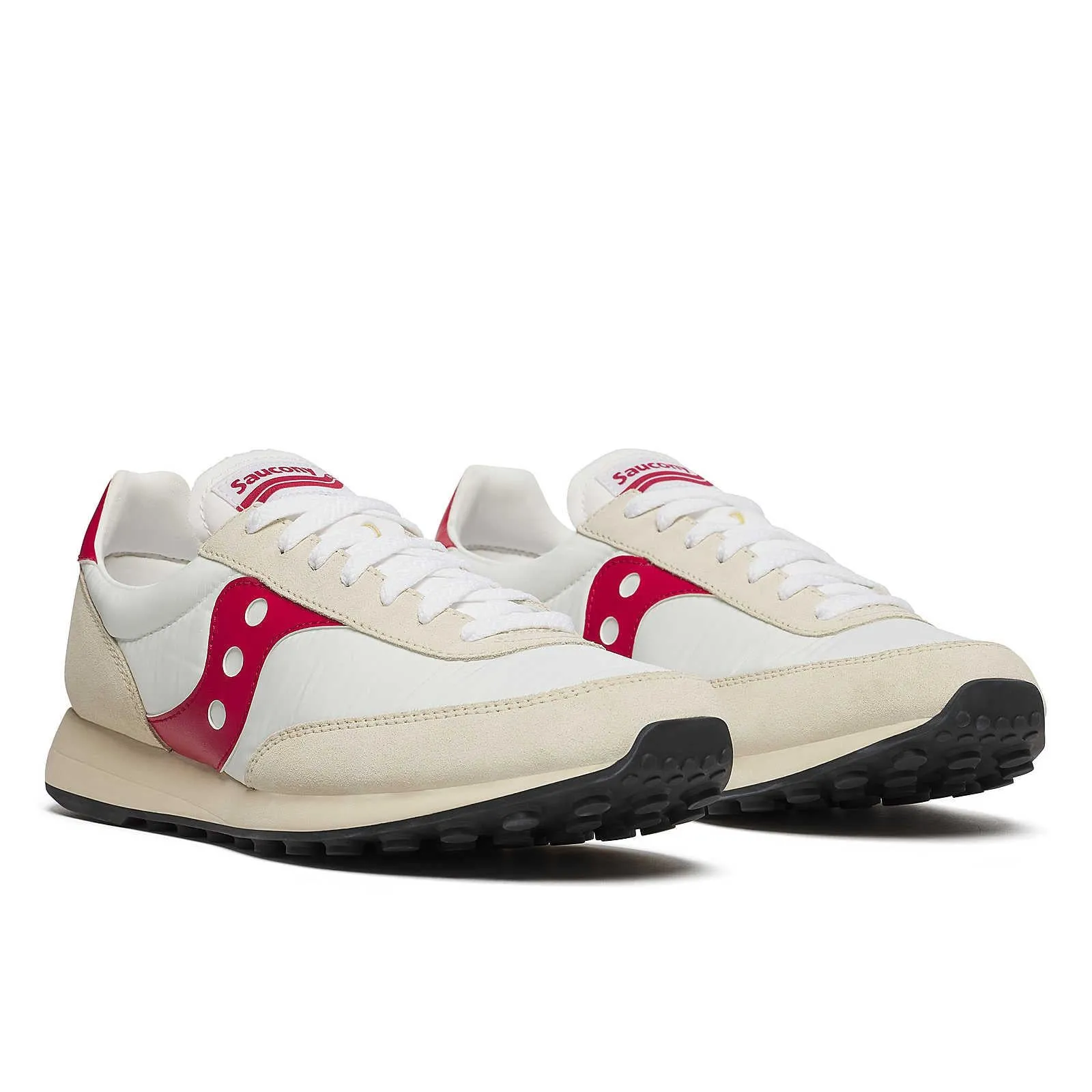 Padded top line softens collar contact with ankle Sweat Mesh Saucony Trainer 80 White/Red Trainers