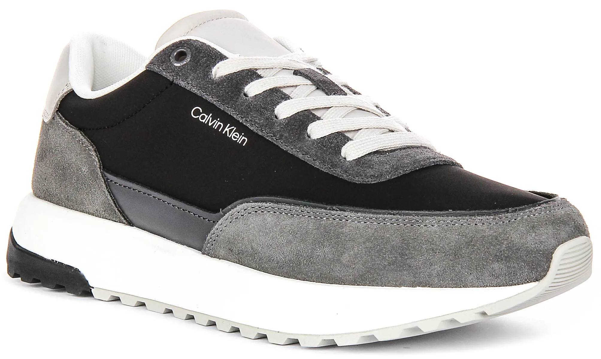Daily Session Activity Driven Calvin Klein Low Top Lace up Runner In Grey Black For Men
