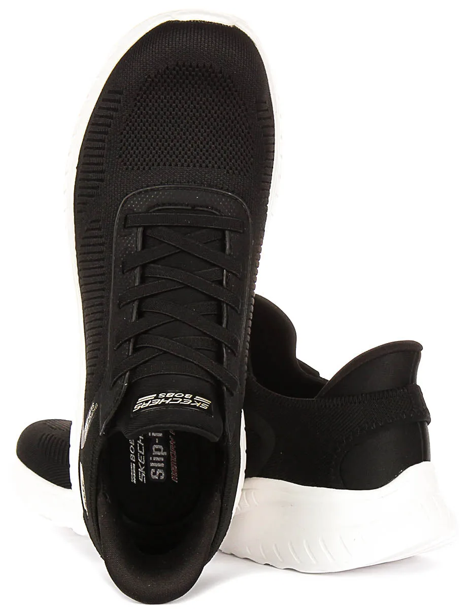 Skechers Bobs Sport Squad In Black For Women Heel Comfort