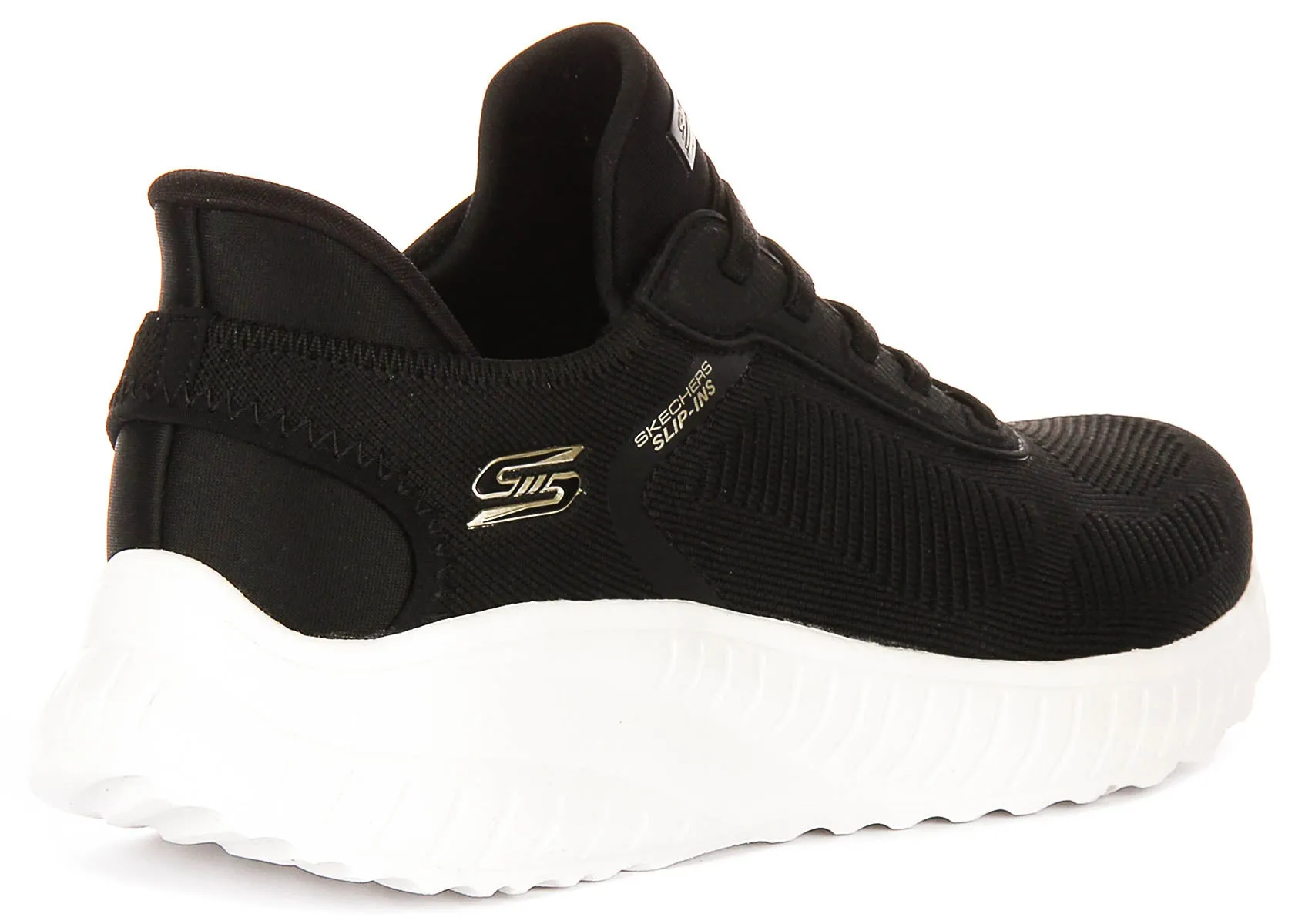 Skechers Bobs Sport Squad In Black For Women Heel Comfort