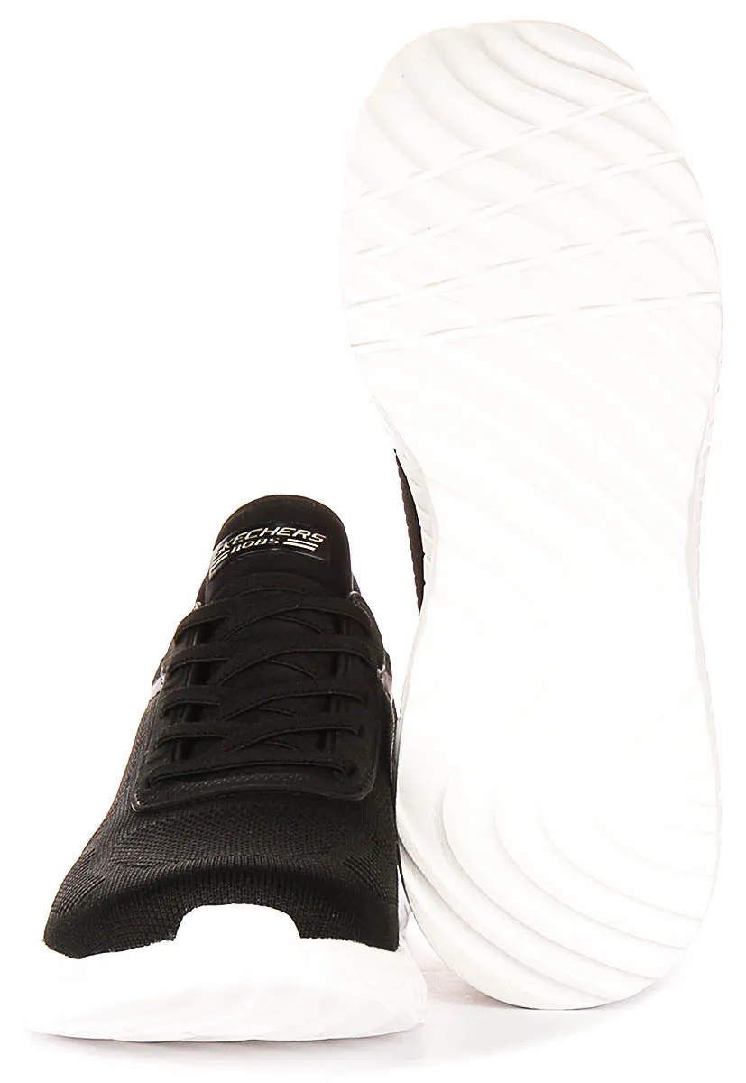 Skechers Bobs Sport Squad In Black For Women Heel Comfort