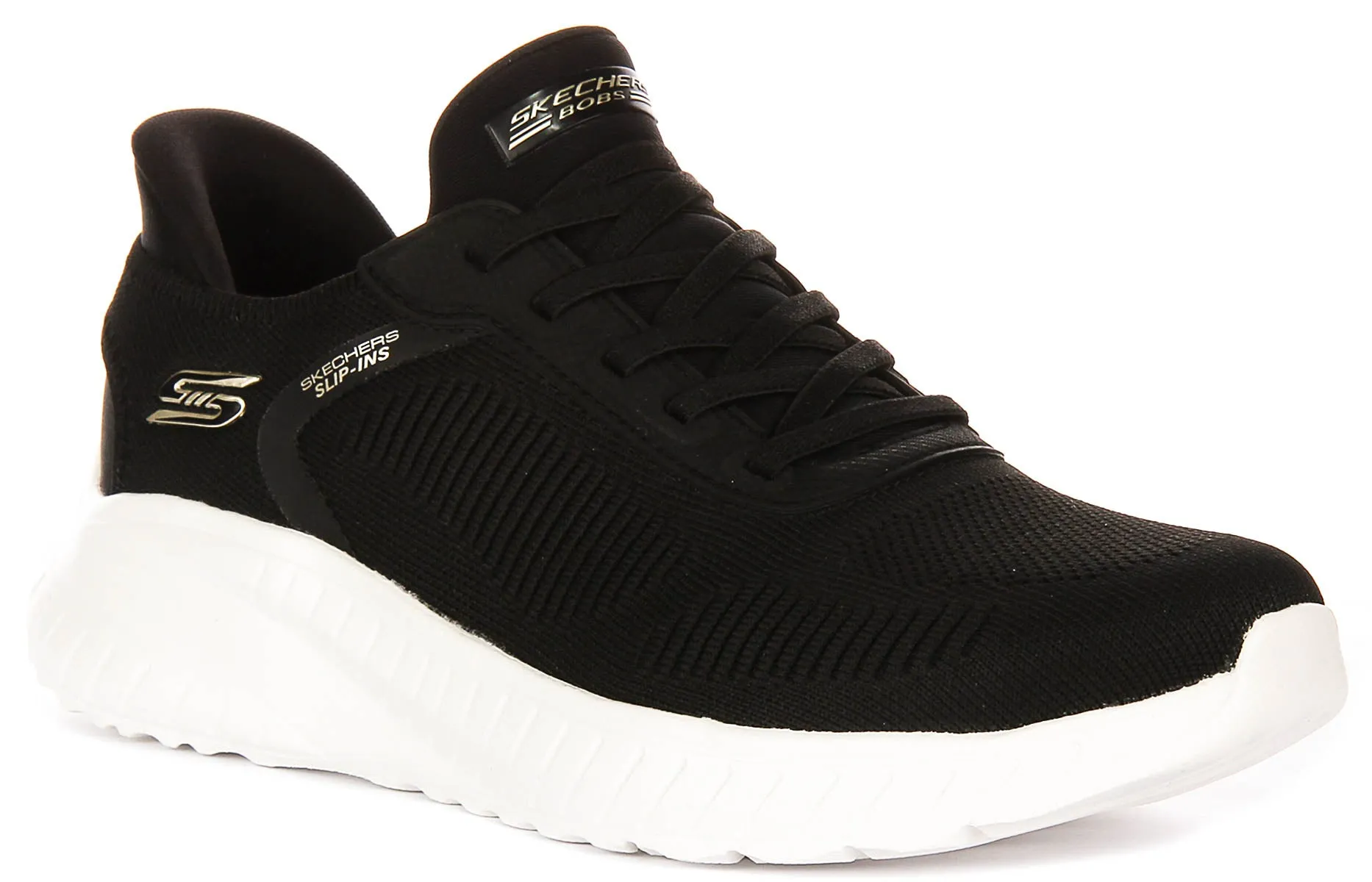 All materials selected for lightweight resilience Sweat Resistant Skechers Bobs Sport Squad In Black For Women