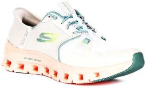 Skechers Glide step Pro In White Pink For Women Upper knit zones enhance stretch and support Compression-resistant sole helps maintain energy return