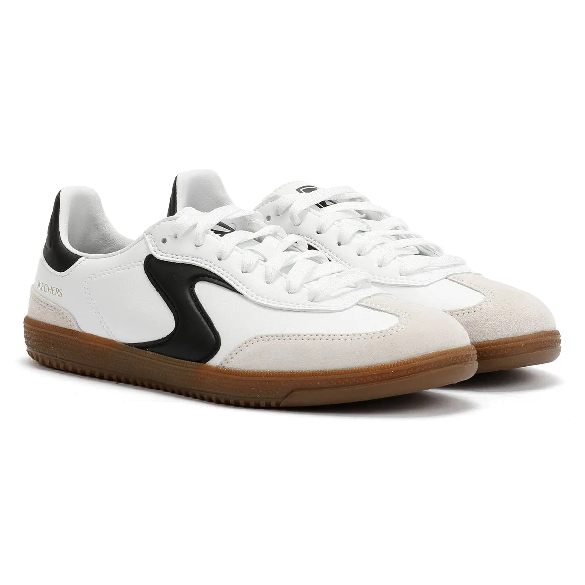 Skechers Hotshot Kickoff Leather Women's White/Black Trainers Footwear Style Long Stroll