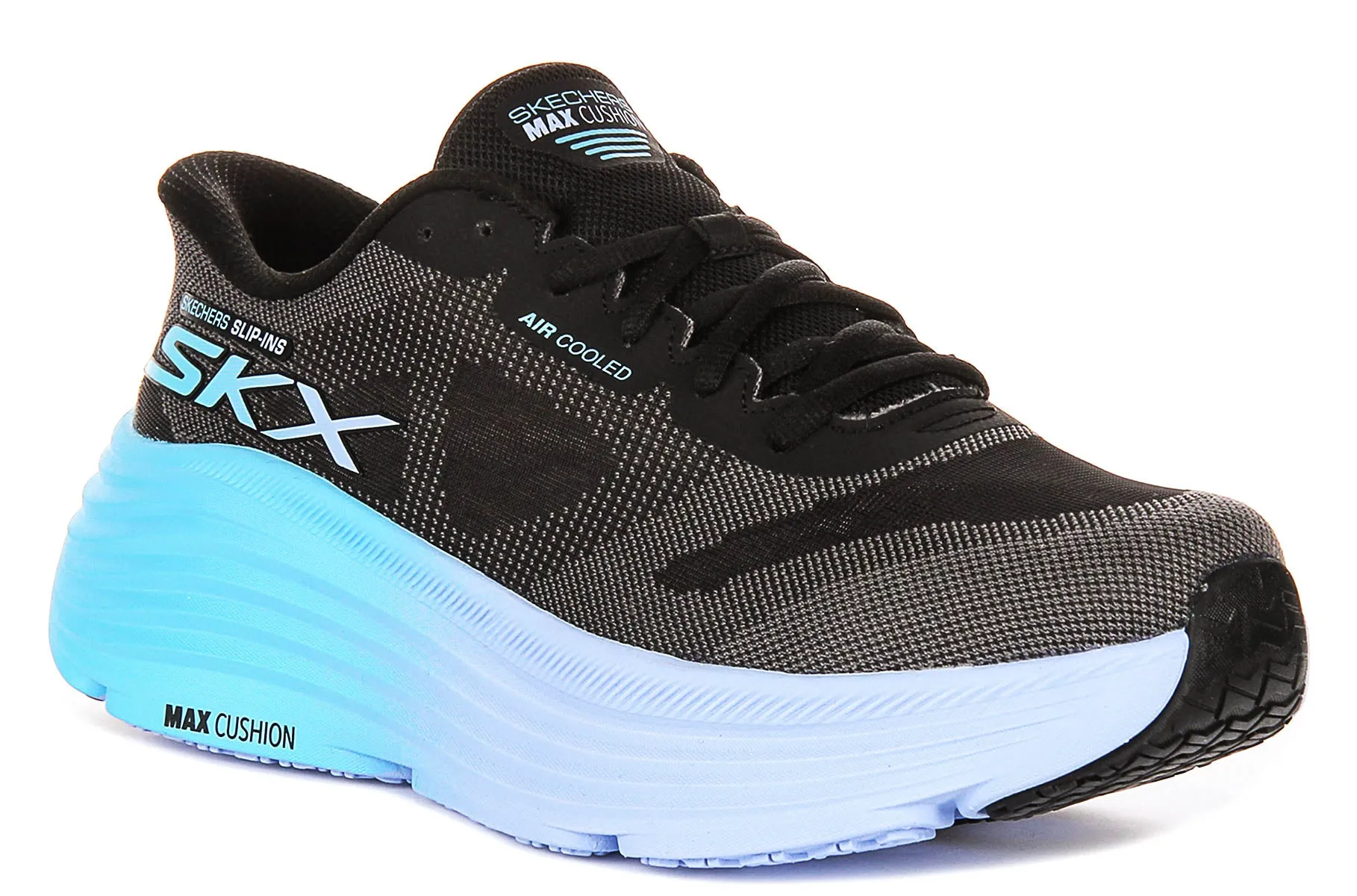 Skechers Max Cushioning In Black Blue For Women Agile Build All weather