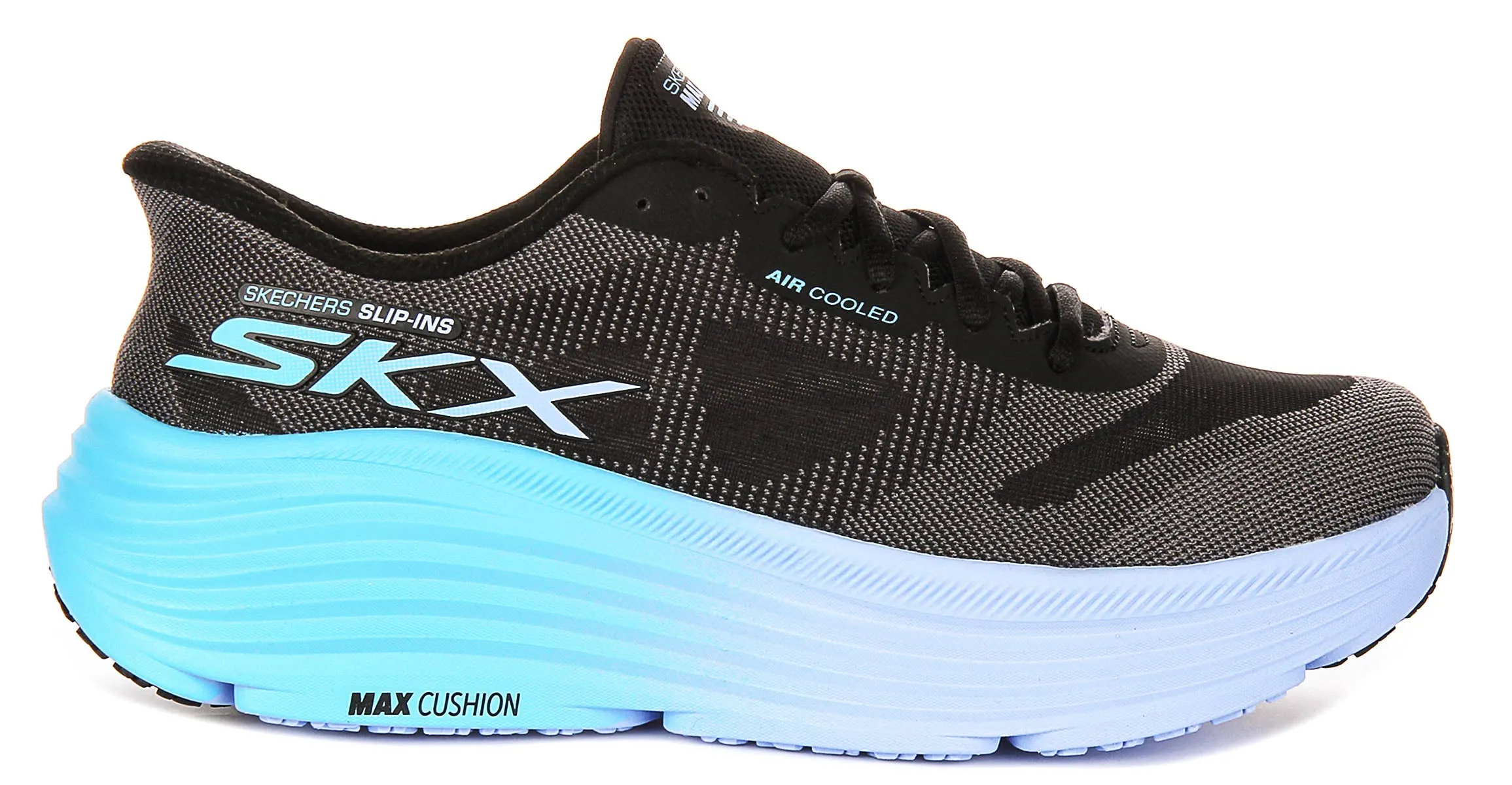 Skechers Max Cushioning In Black Blue For Women Adjustable