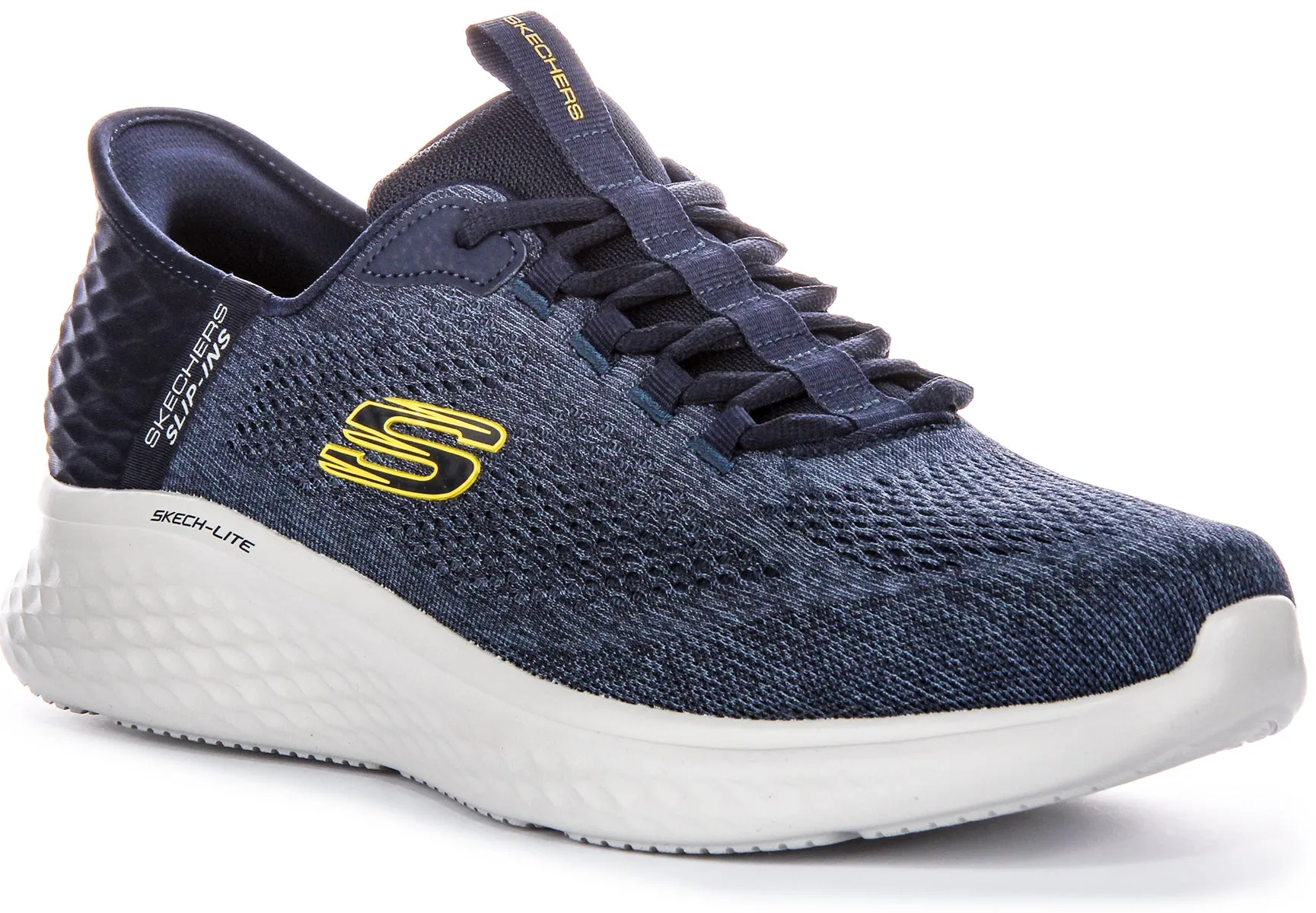 Run Motion Heel-to-toe transitions feel fluid and responsive Skechers Skech Lite Pro In Navy Yellow For Men