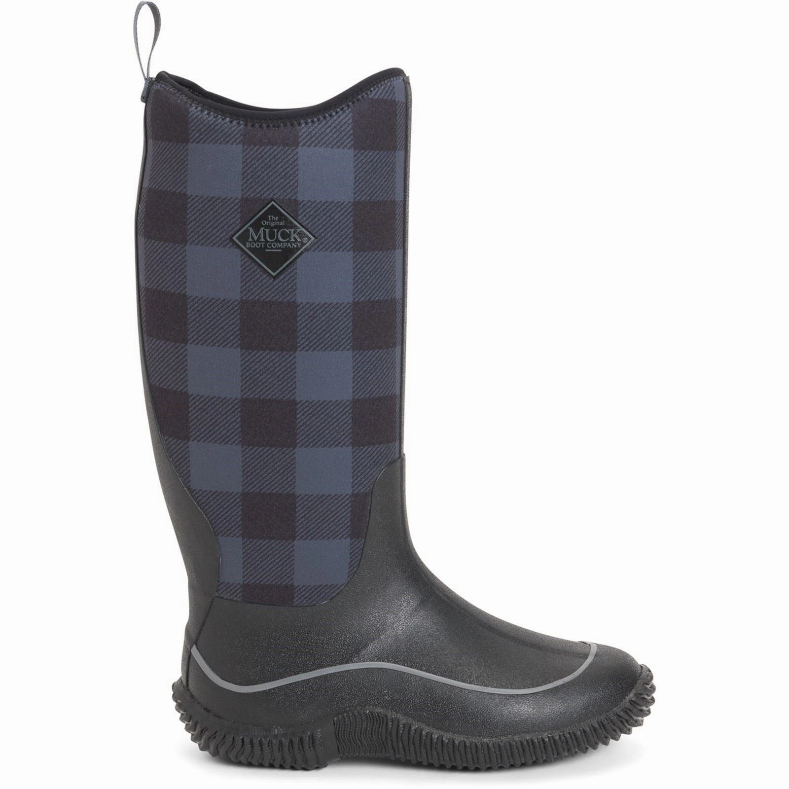 Slip On Muck Boots Hale Rubber Black/Grey Plaid Wellington Boots