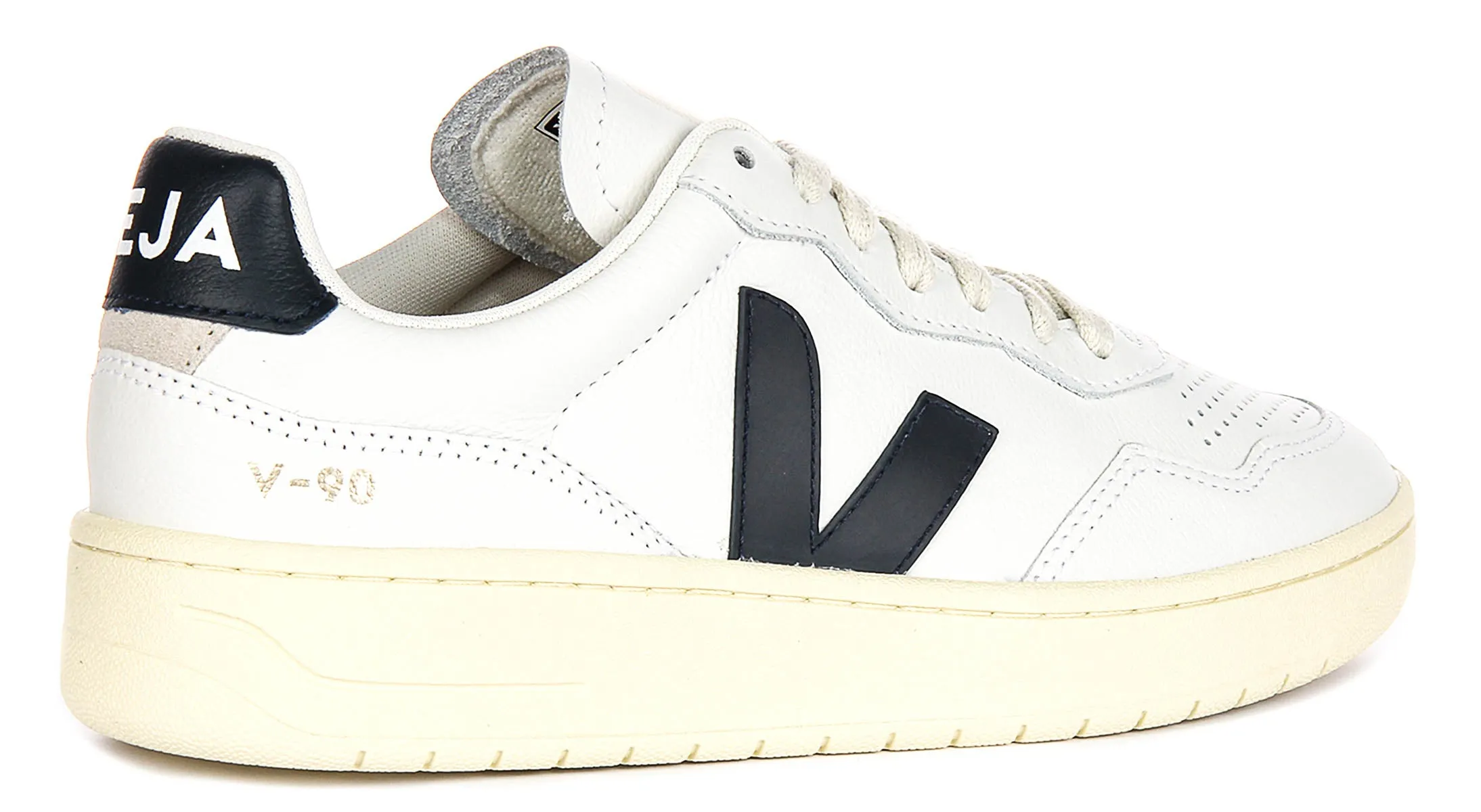 Smooth Roll Veja V 90 Leather In White Navy For Women