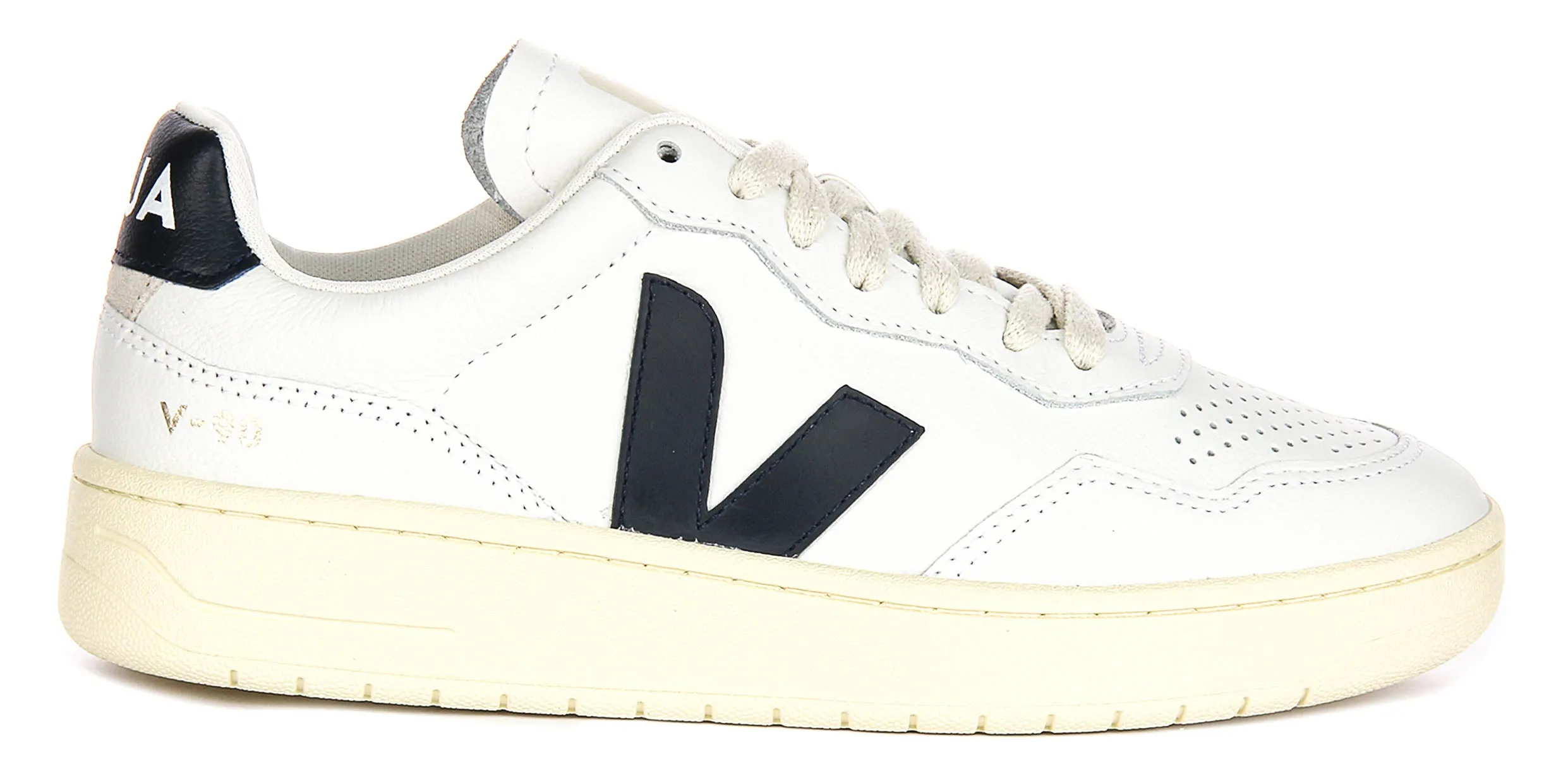 Smooth Roll Veja V 90 Leather In White Navy For Women